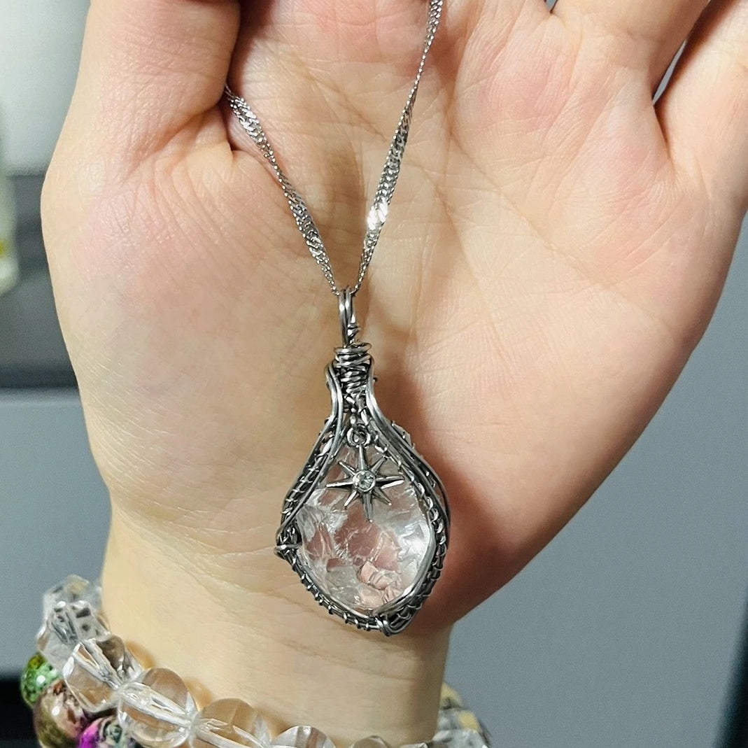 Wire Wrap White Crystal Necklace