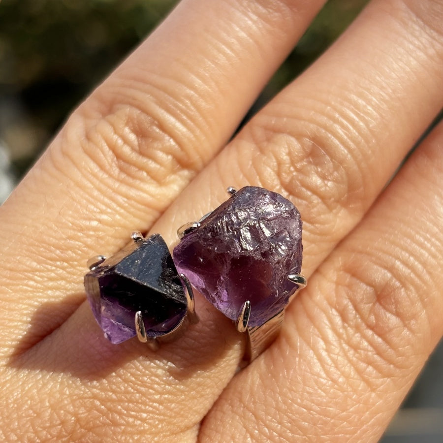 Amethyst & Fluorite Crystal Ring