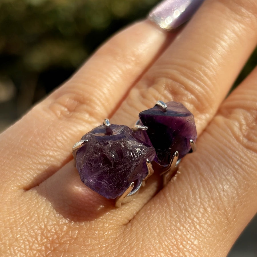 Amethyst & Fluorite Crystal Ring