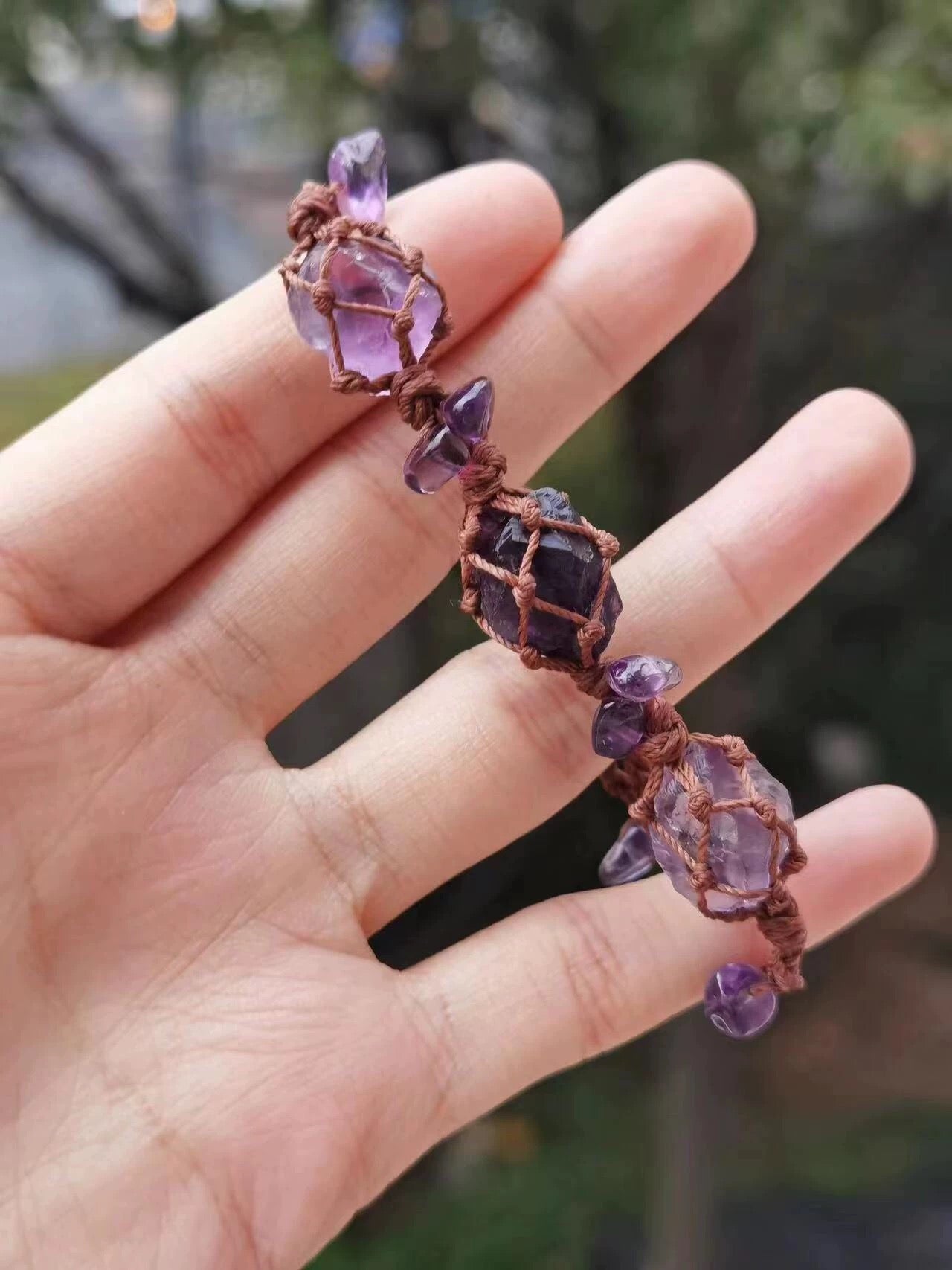 Boho Macrame Amethyst Bracelet