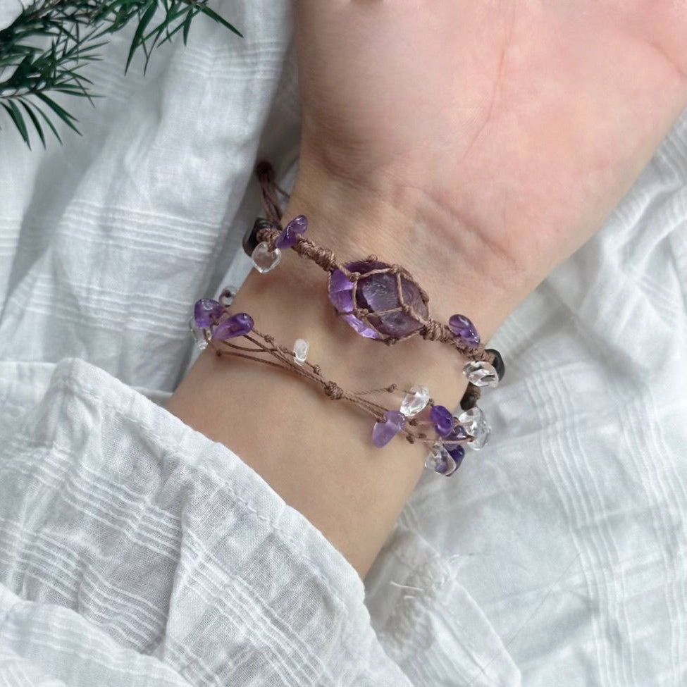 Amethyst Macrame Beaded Bracelet Stack