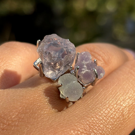 Grape Agate & Amethyst Crystal Ring
