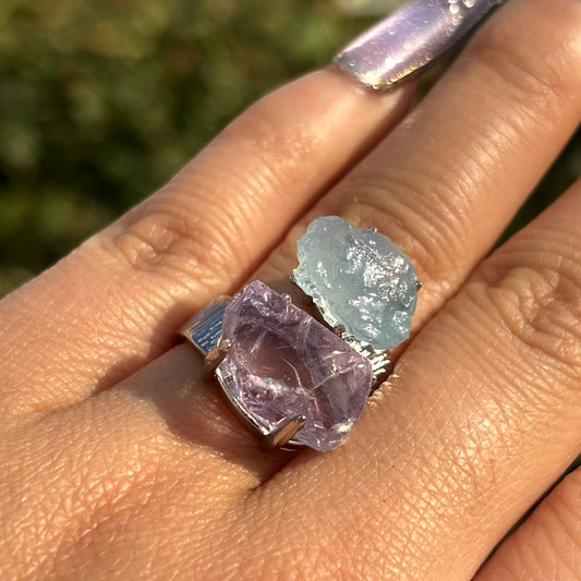 Aquamarine & Amethyst Crystal Rings