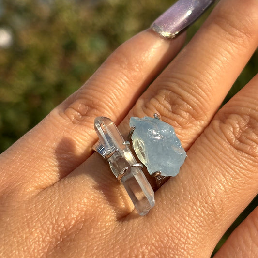 Aquamarine & White Crystal Rings