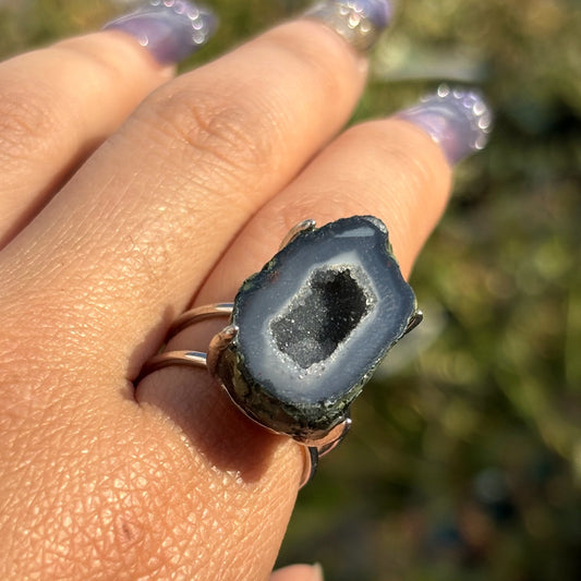 Raw Stone Crystal Geode Rings