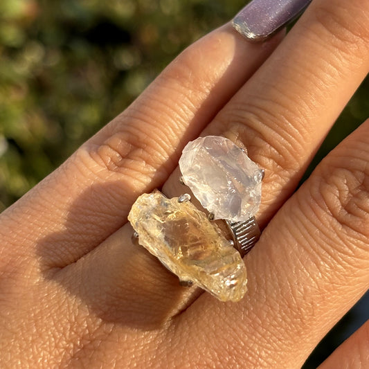 Raw Stone Citrine White Crystal Rings