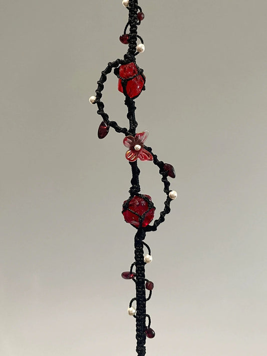 Garnet Flower Macrame Crystal Bracelet