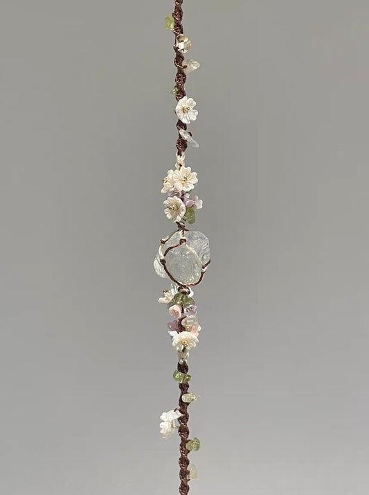 Boho Flower Macrame White Crystal Bracelet