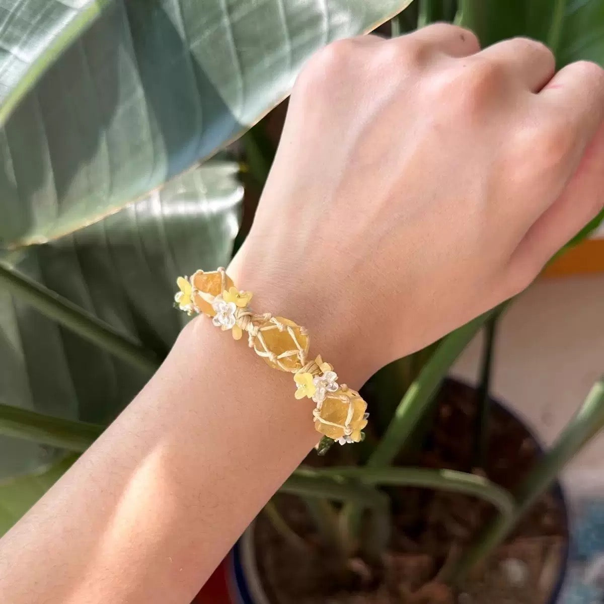 Boho Flower Macrame Citrine Crystal Bracelet