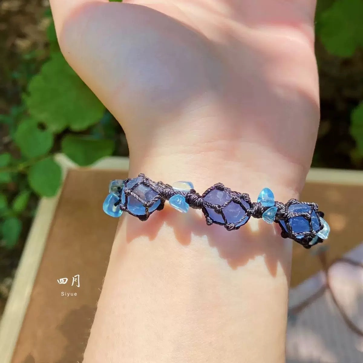Boho Flower Macrame Blue Crystal Bracelet