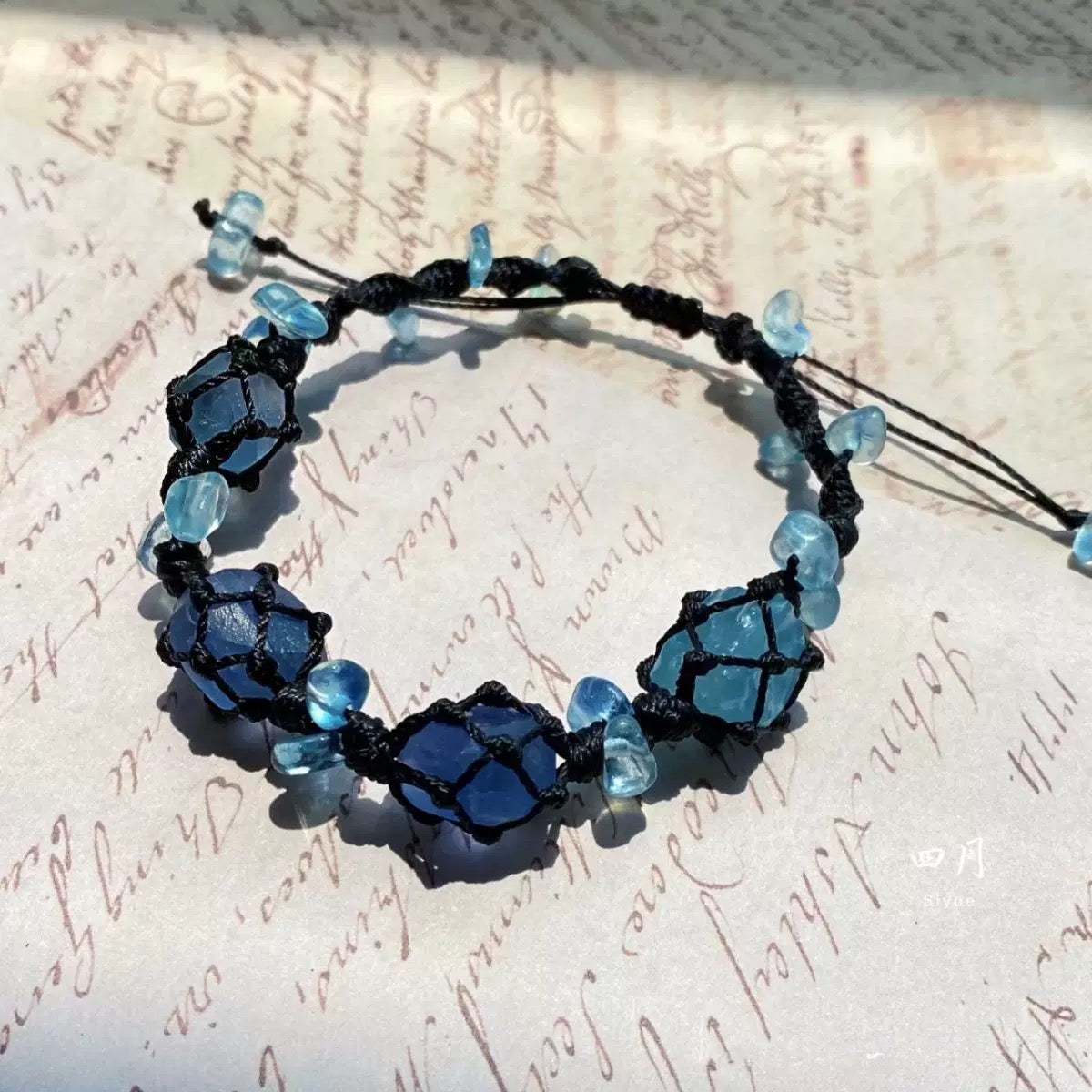 Boho Flower Macrame Blue Crystal Bracelet