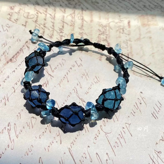 Boho Flower Macrame Blue Crystal Bracelet