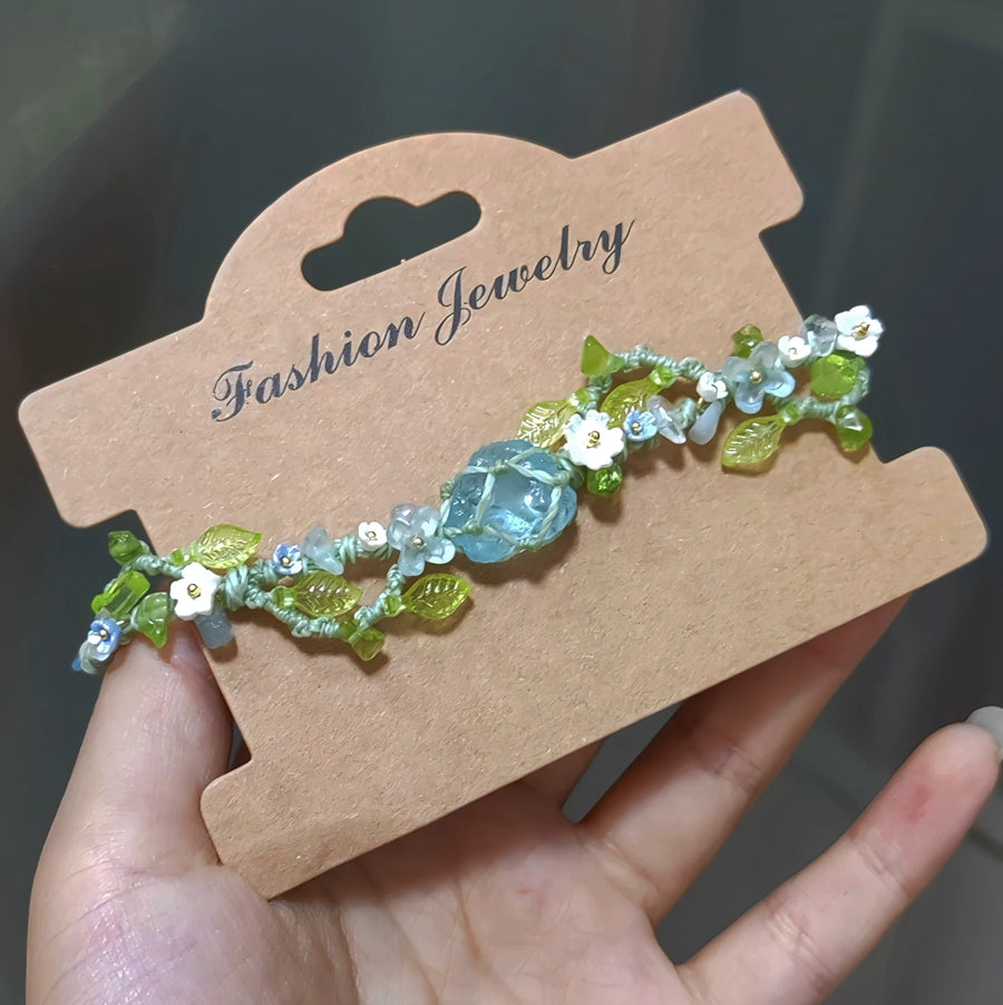 Flower Macrame Aquamarine Crystal Bracele