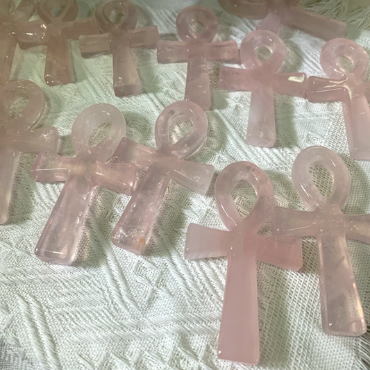 Nature Rose Quartz Ankh