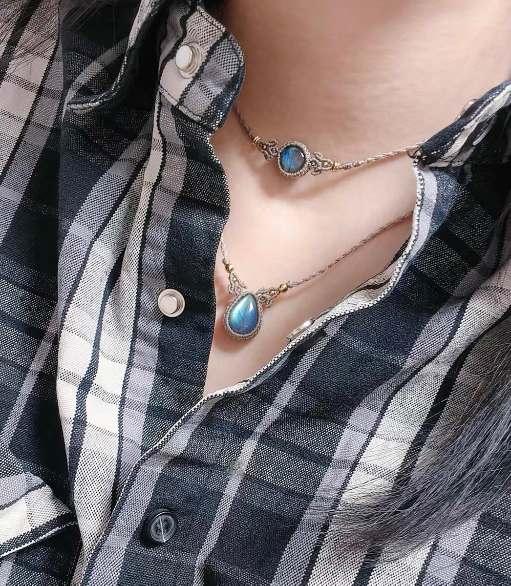 Labradorite Macrame Necklace Stack