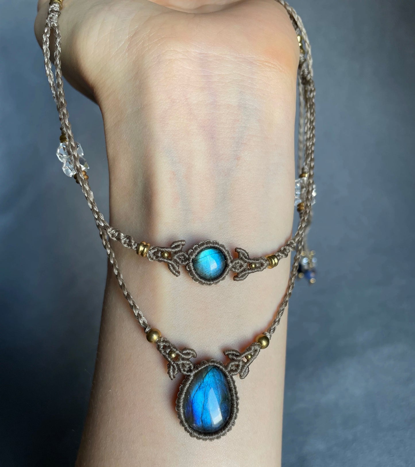 Labradorite Macrame Necklace Stack