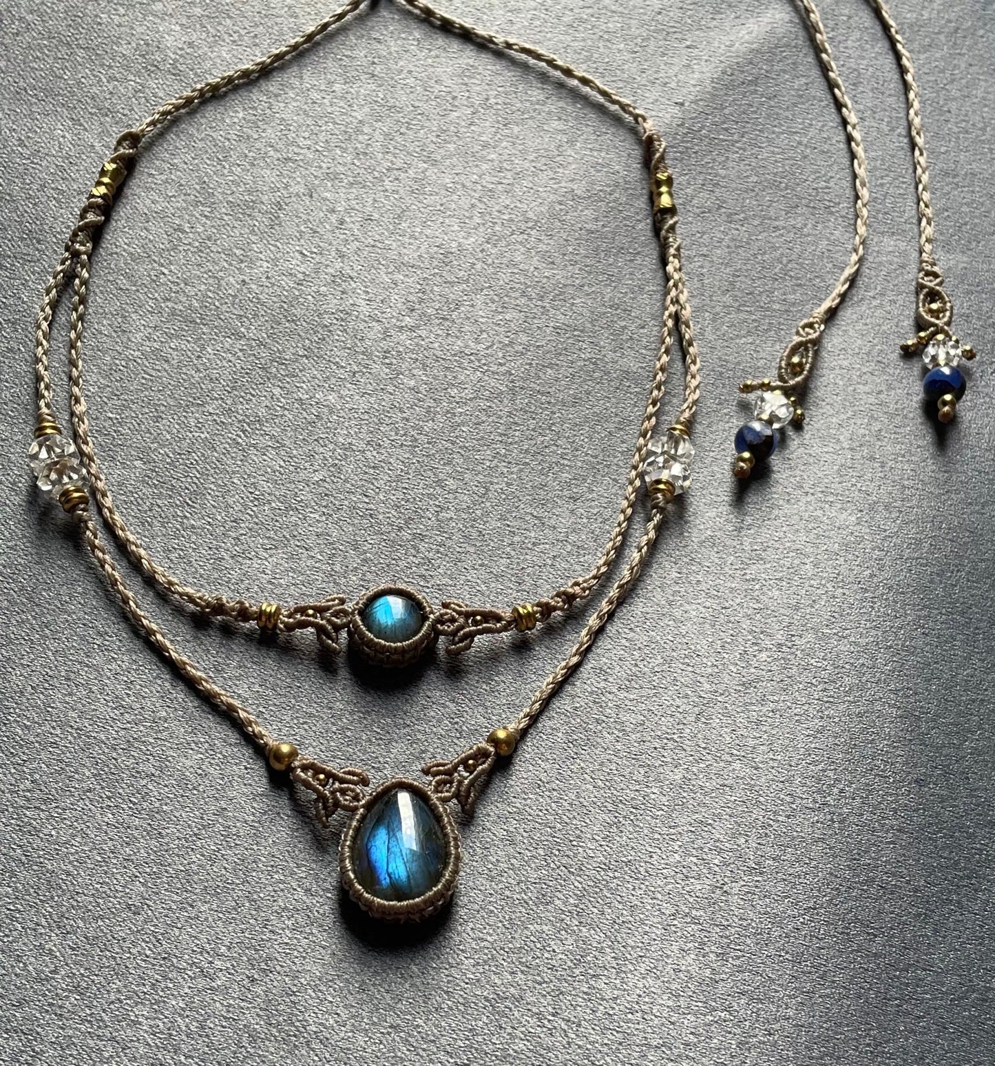 Labradorite Macrame Necklace Stack