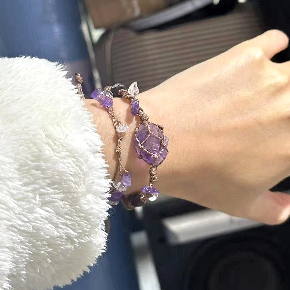 Amethyst Macrame Beaded Bracelet Stack