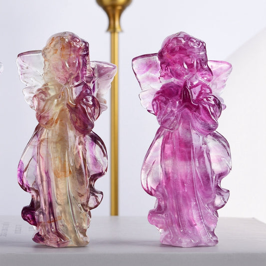 1pc Rainbow Fluorite Crystal Caved Angel