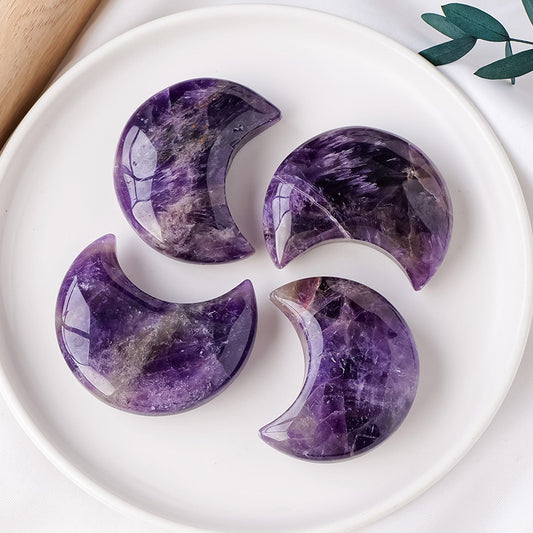 1pc Amethyst Caved Moon Plam Stone